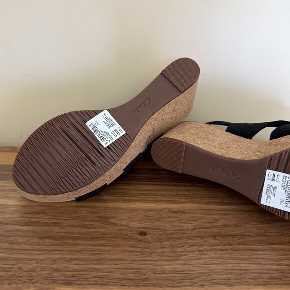 Clarks Collection Women's Annadel Bari Wedge Sandals 8.5W NWOT black suede - Picture 7 of 15